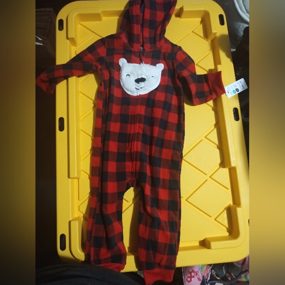 NWT Carter's Red and Black Plaid Bear Outfit